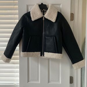 Sherpa lined leather vegan jacket